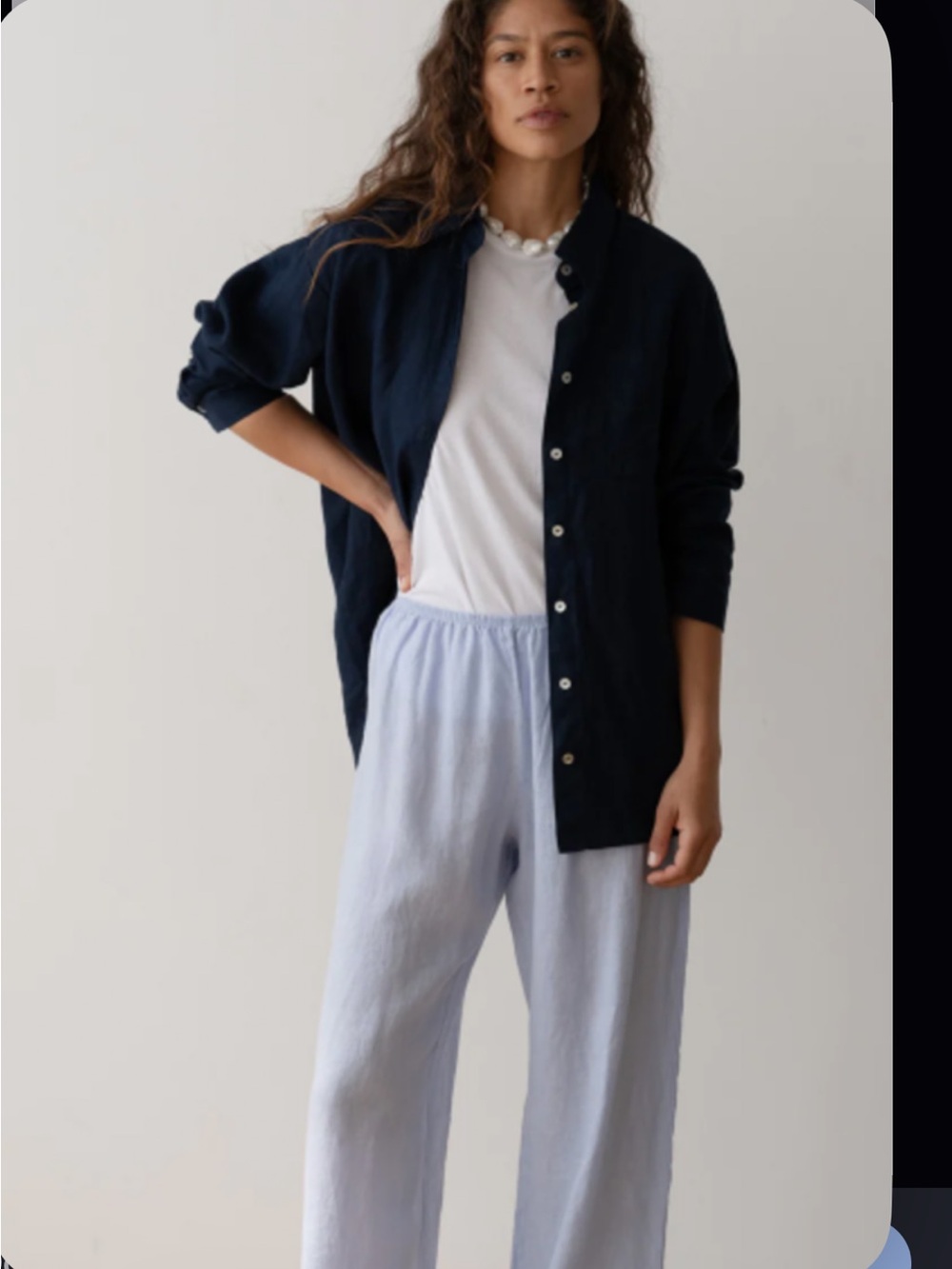 DONNI The Linen Relaxed Shirt in Navy